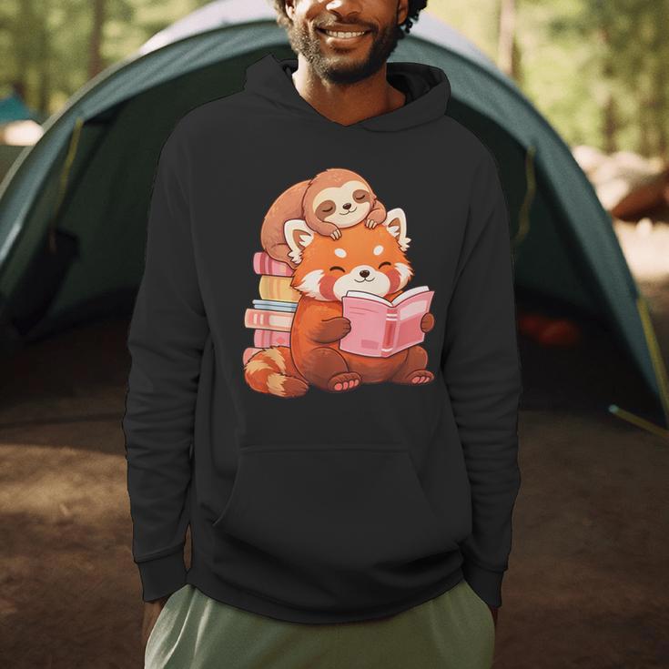 Cute Red Panda Reading Book Sloth Kawaii Animal Men Hoodie Cute Red Panda Reading Book Sloth Kawaii Animal Men Hoodie