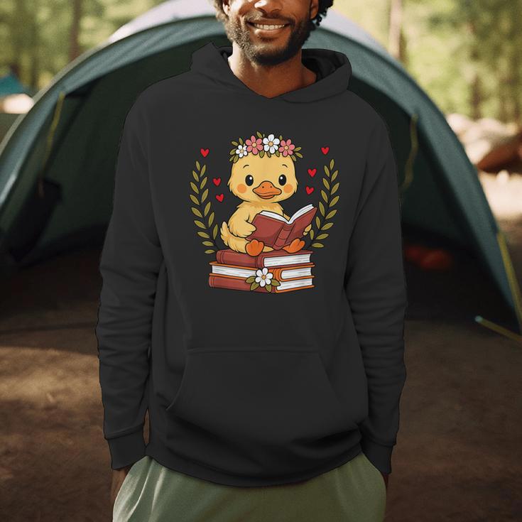 Duck Reading Book Graphic Duck With Book Floral Men Hoodie