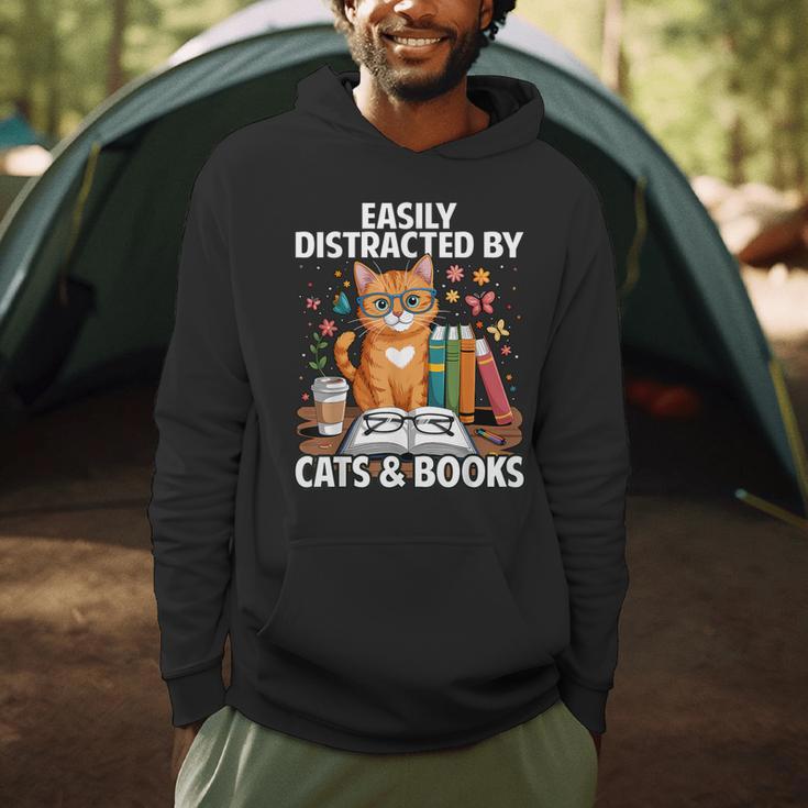 Easily Distracted By Cats And Books Book Lover Cat Men Hoodie