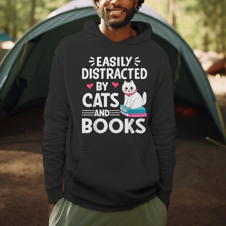 Easily Distracted By Cats And Books Cute Cat And Book Lovers Men Hoodie Easily Distracted By Cats And Books Cute Cat And Book Lovers Men Hoodie