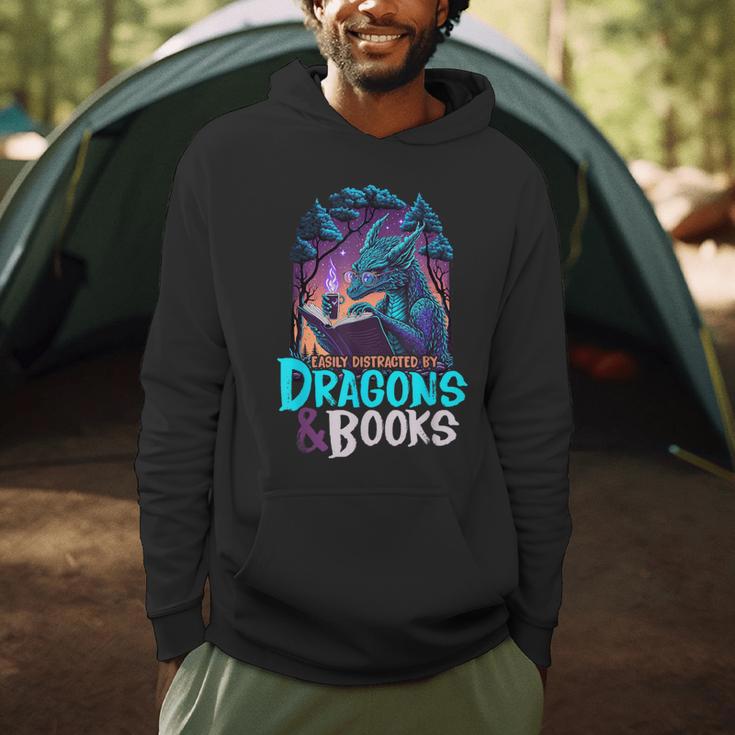 Easily Distracted By Dragon And Books For Book Lover Men Hoodie