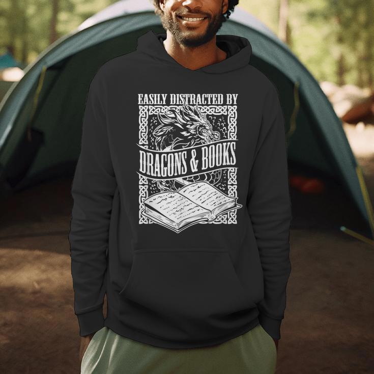 Easily Distracted By Dragons & Books Artwork Men Hoodie