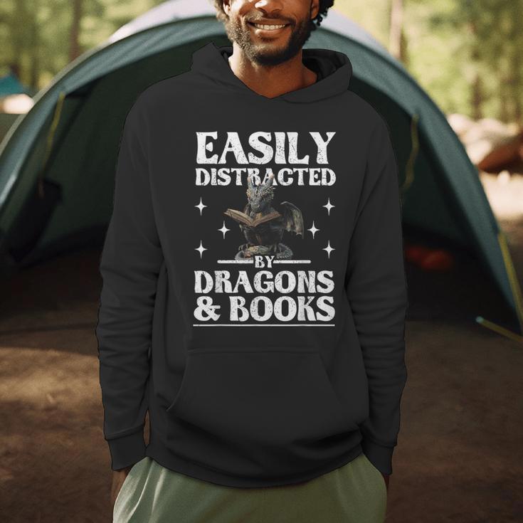 Easily Distracted By Dragons And Books Fantasy Book Lover Men Hoodie