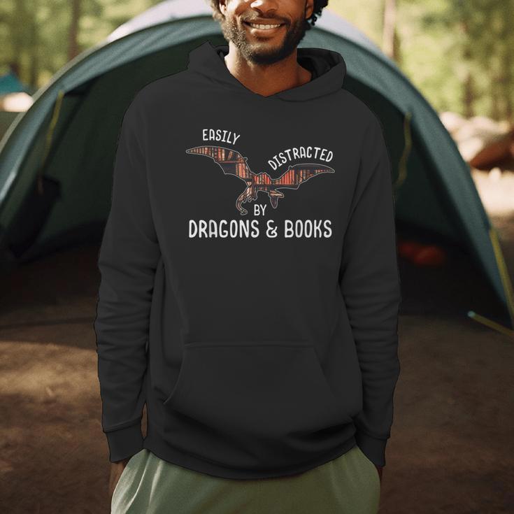 Easily Distracted By Dragons And Books Nerd Readers Men Hoodie