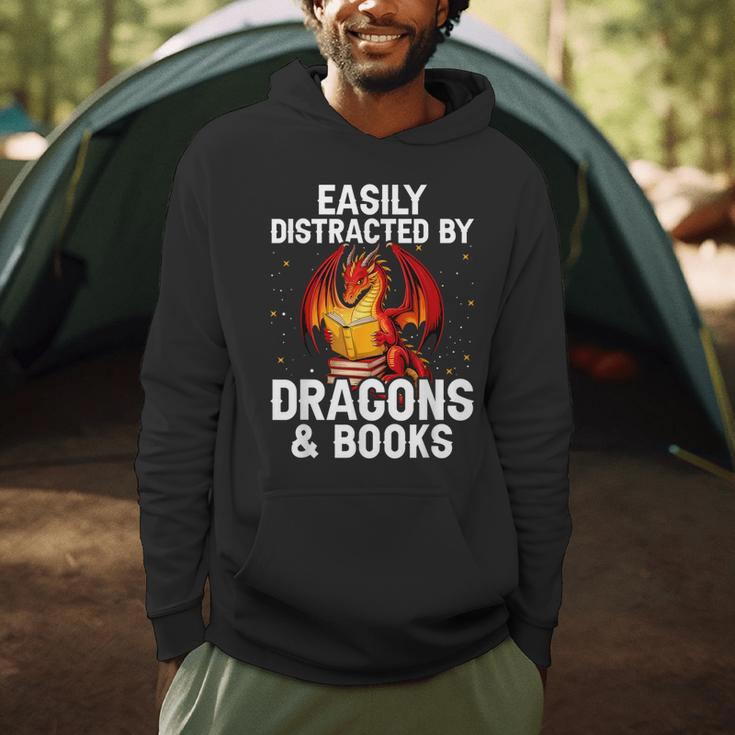 Easily Distracted By Dragons And Books Reading Men Hoodie