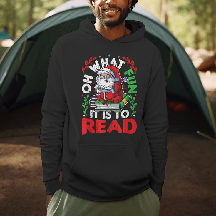What Fun It Is To Read Books Christmas Santa Reading Books Men Hoodie