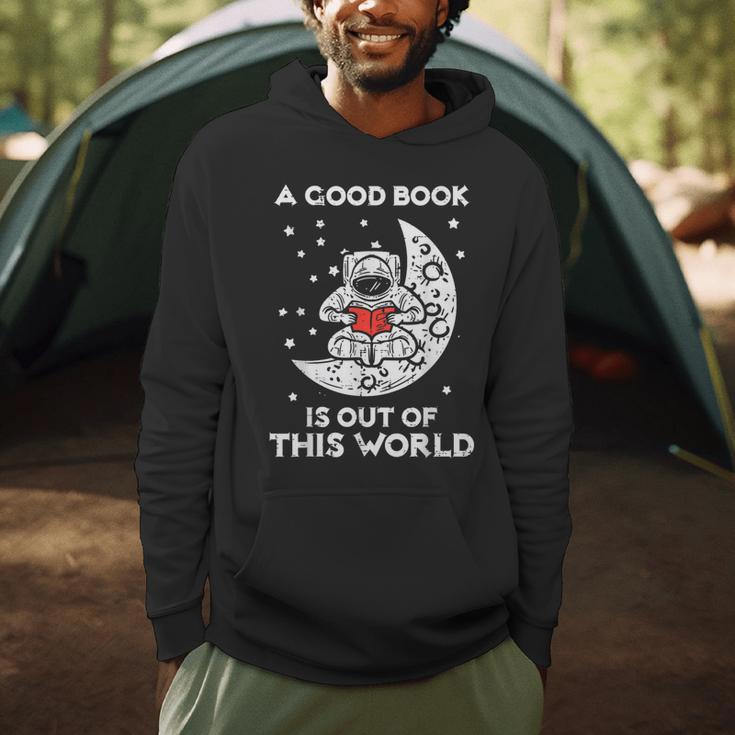 Good Book Is Out Of This World Astronaut Moon Space Bookworm Men Hoodie