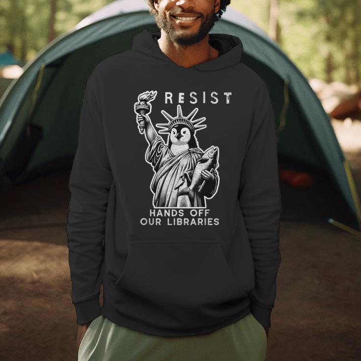 Hands Off Our Libraries Books Reading Penguin Resist Protest Men Hoodie