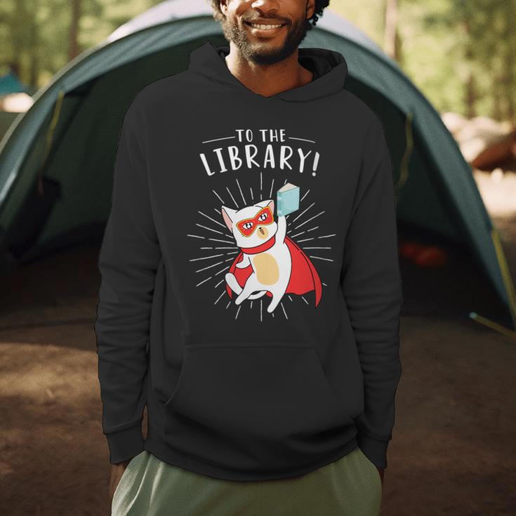 To The Library Superhero Book Cat Lover Librarian Men Hoodie