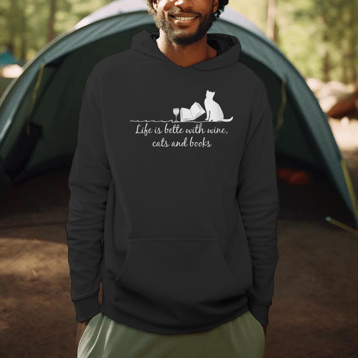 Life Is Better With Books Cats And Wine- Shirt And Outfits Men Hoodie