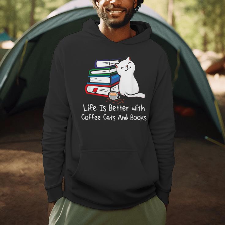 Life Is Better With Coffee Cats And Books Book Lover Men Hoodie