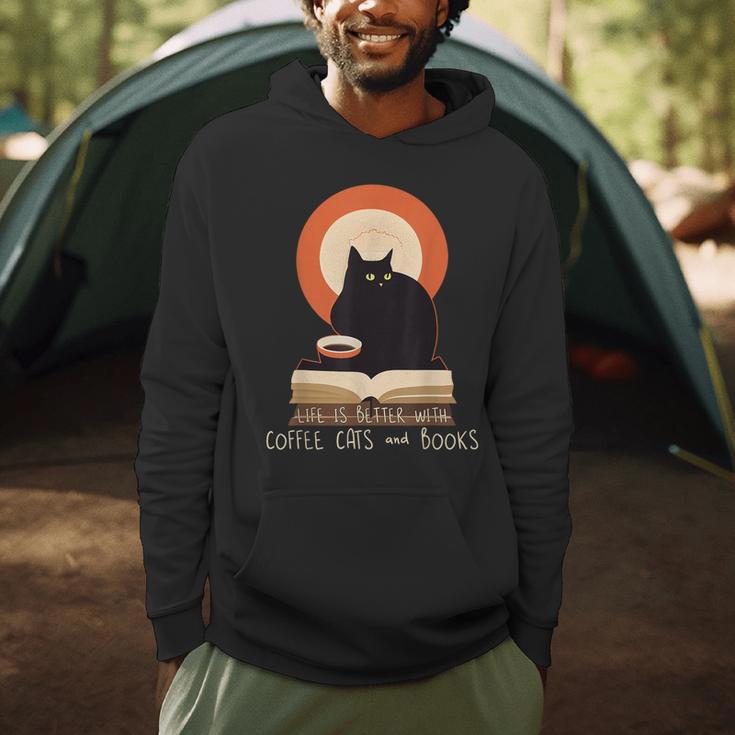 Life Is Better With Coffee Cats And Books Cat Lover Men Women Men Hoodie