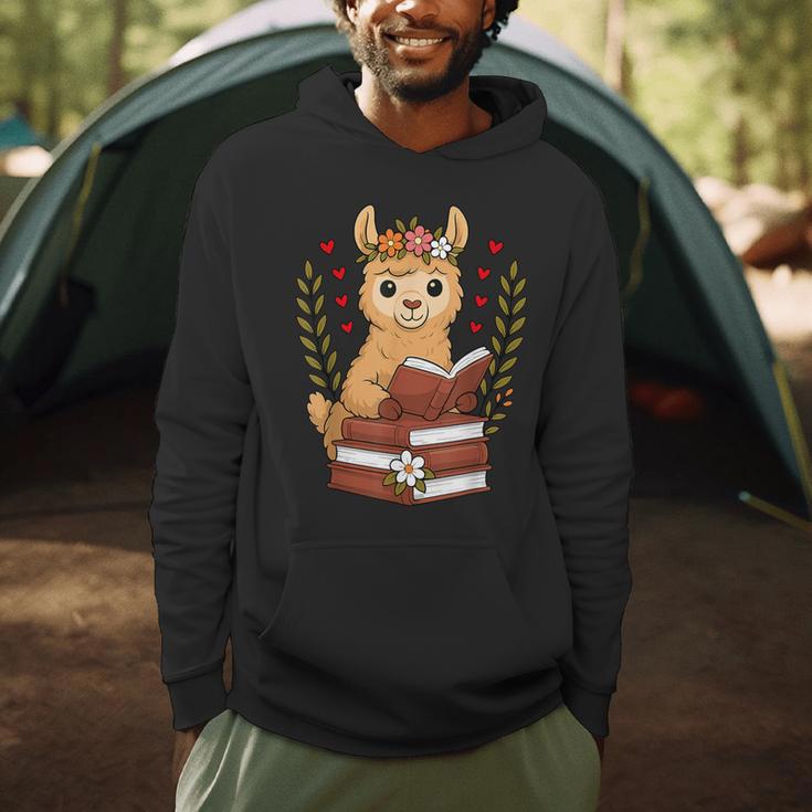 Llama Reading Book Graphic Llama With Book Floral Men Hoodie