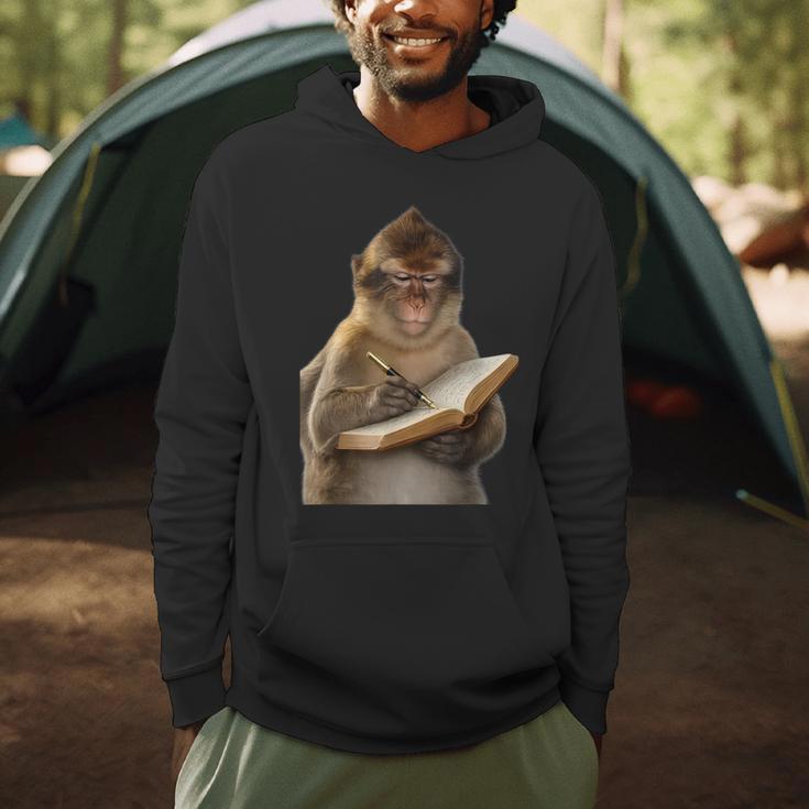 Monkey Reading Book Writing Journal Book Lover Writer Men Hoodie