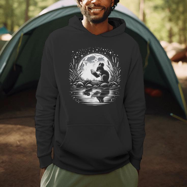 Mouse Reading Book Full Moon Lake Scenery Men Hoodie Mouse Reading Book Full Moon Lake Scenery Men Hoodie