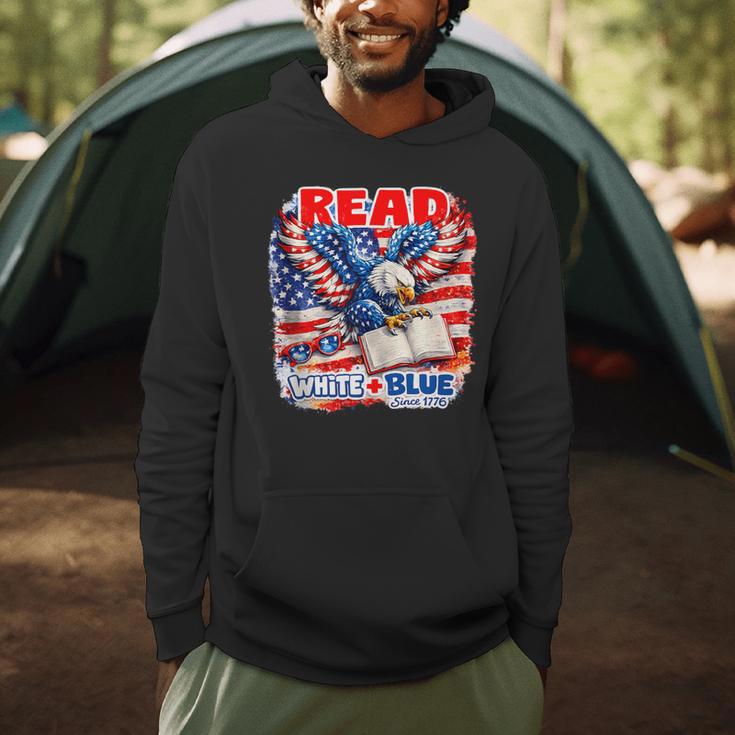 Patriotic Eagle Reading Book Read Blue Since 1776 Men Hoodie