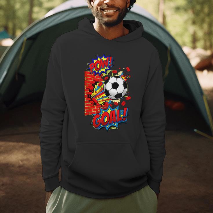 Pow Goal Comic Book Pop Art Brick Wall Smash Soccer Men Hoodie