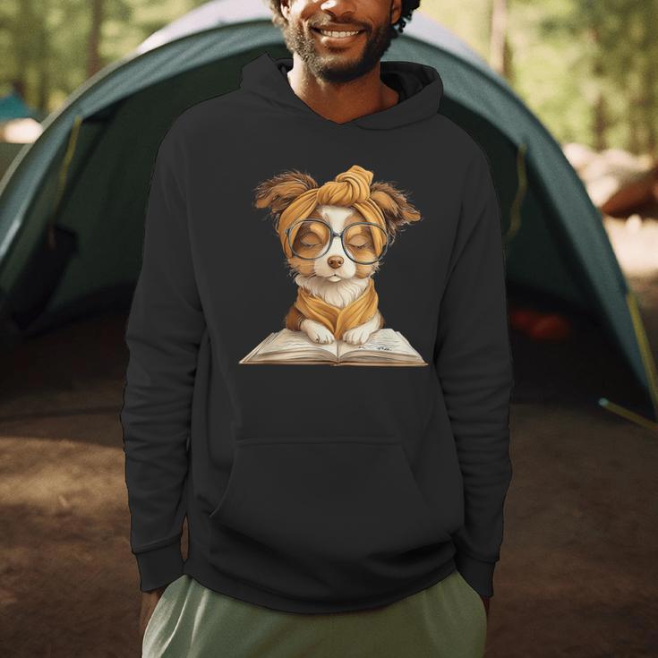 Puppy Open Book Reading Dog Lover Graphic Portrait Round Men Hoodie
