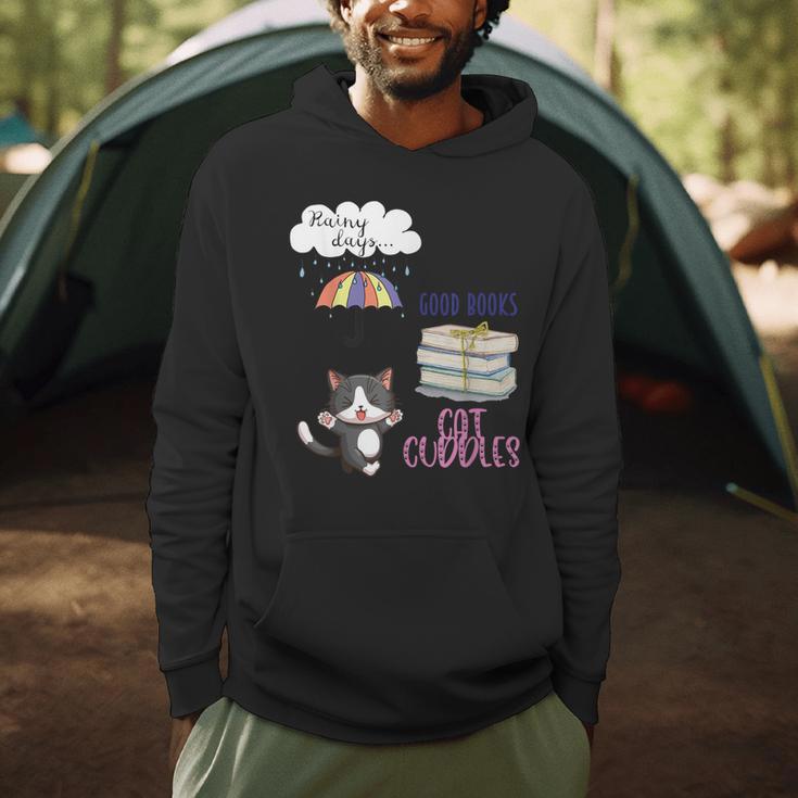 Rain Drops Rainy Days Umbrella Good Books Cute Cat Cuddles For Men Women Men Hoodie