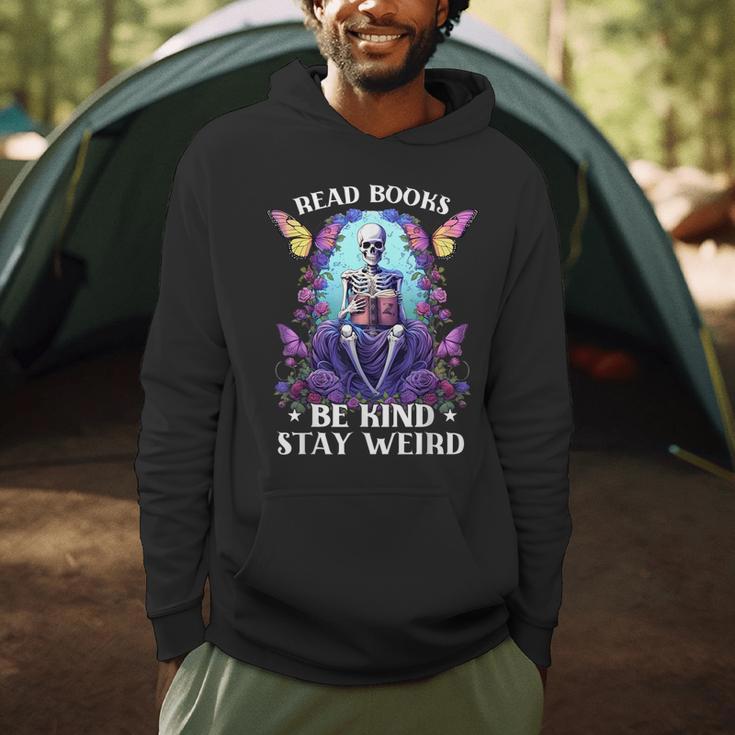 Read Books Be Kind Stay Weird Skeleton Reading Book Bookish Men Hoodie
