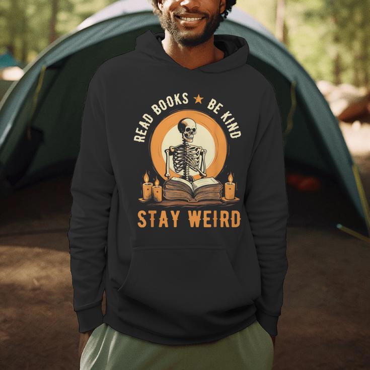 Read Books Be Kind Stay Weird Skeleton Reading Goth Bookish Men Hoodie