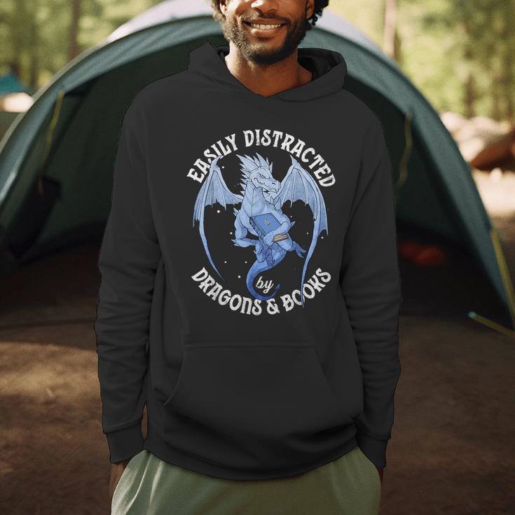 Reading Dragon Easily Distracted By Books Lover Bookworm Men Hoodie