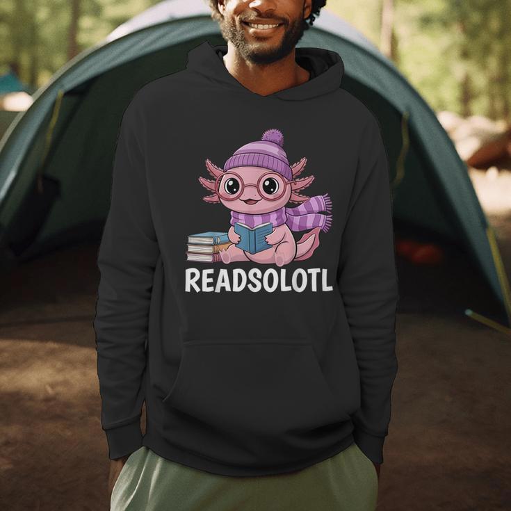 Readsolotl Cute Pink Kawaii Axolotl Reading Book Lover Men Hoodie