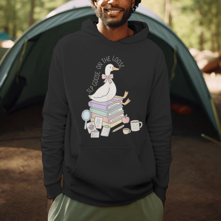 Retro Book SLP Goose On The Loose Speech Language Pathology Men Hoodie
