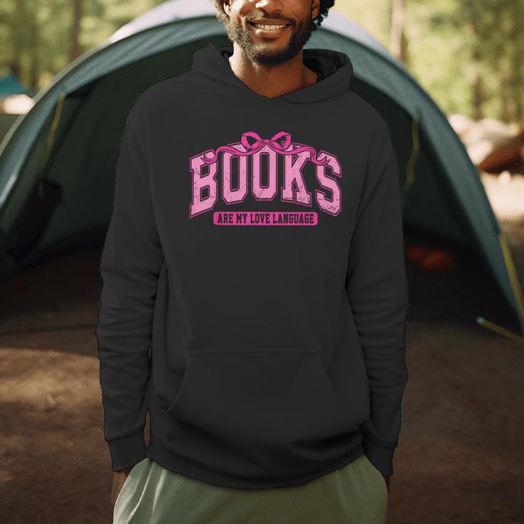 Retro Pink Coquette Bow Valentine Book Lover Varsity Men Hoodie