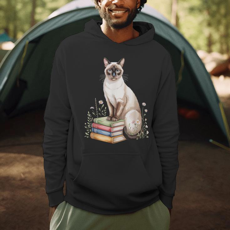 Siamese Cat Meezer Bookworm Flowers Book Reading Books Men Hoodie