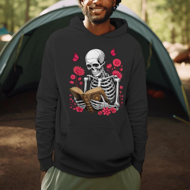 Skeleton Reading Book Lover Floral Flowers Bookish Bookworm Men Hoodie