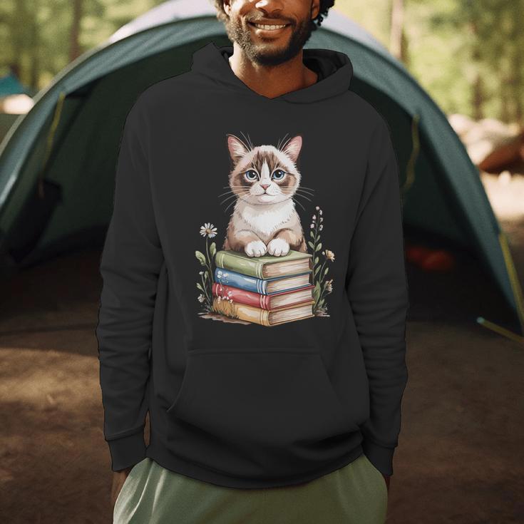Snowshoe Cat Bookworm Flowers Book Reading Books Men Hoodie Snowshoe Cat Bookworm Flowers Book Reading Books Men Hoodie