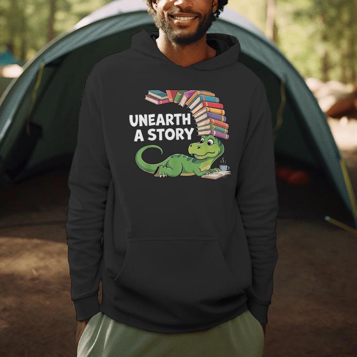 Summer Reading 2026 Unearth a Story Theme Dinosaur Book Nerd Men Hoodie