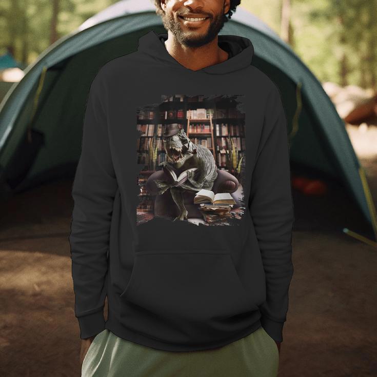 T-Rex Dinosaur Reading Books In Book Library Bookstore Men Hoodie