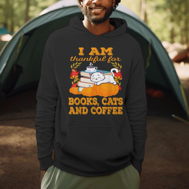 I Am Thankful For Books Cats And Coffee Thanksgiving Men Hoodie
