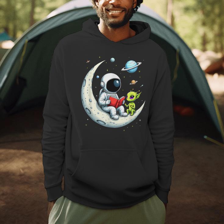 UFO Alien Astronaut Reading Book In Space Men Hoodie UFO Alien Astronaut Reading Book In Space Men Hoodie