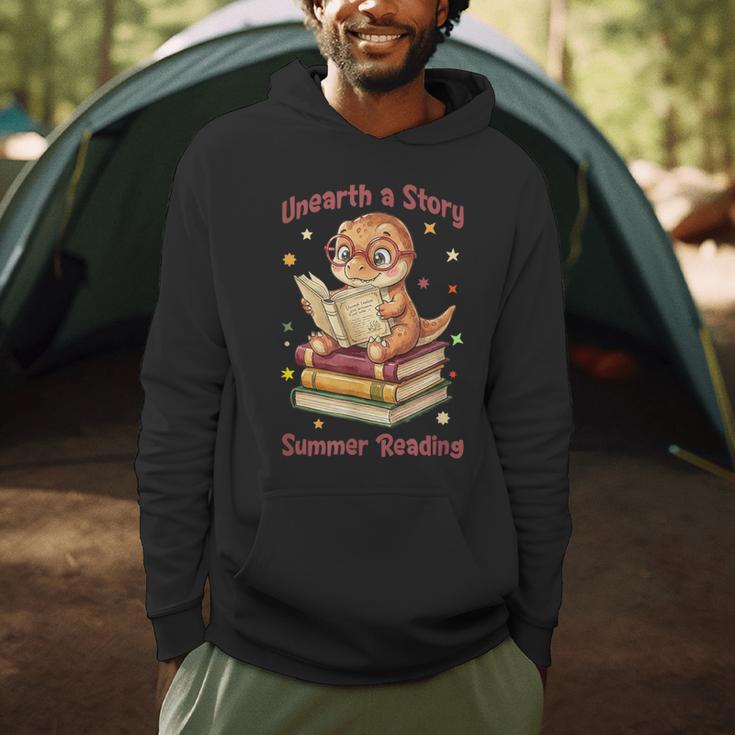 Unearth a Story Summer Reading T-Rex Book Lover Men Hoodie