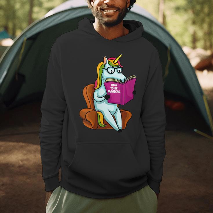 Unicorn Librarian For A Teacher Reading Book In School Men Hoodie