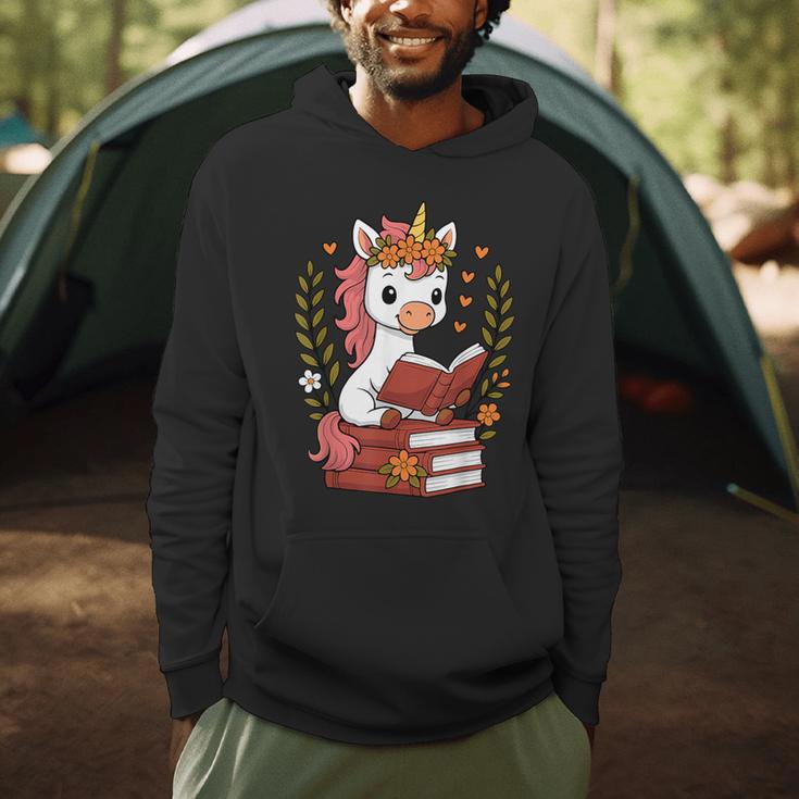 Unicorn Reading Book Graphic Unicorn With Book Floral Men Hoodie