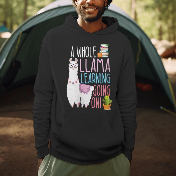 A Whole Llama Learning Going On Book Reading School Llama Men Hoodie