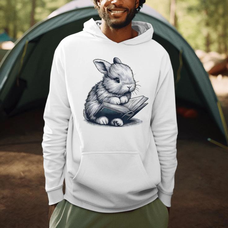 Adorable Reading Bunny Drawing For Book Lovers Philossophers Men Hoodie Adorable Reading Bunny Drawing For Book Lovers Philossophers Men Hoodie