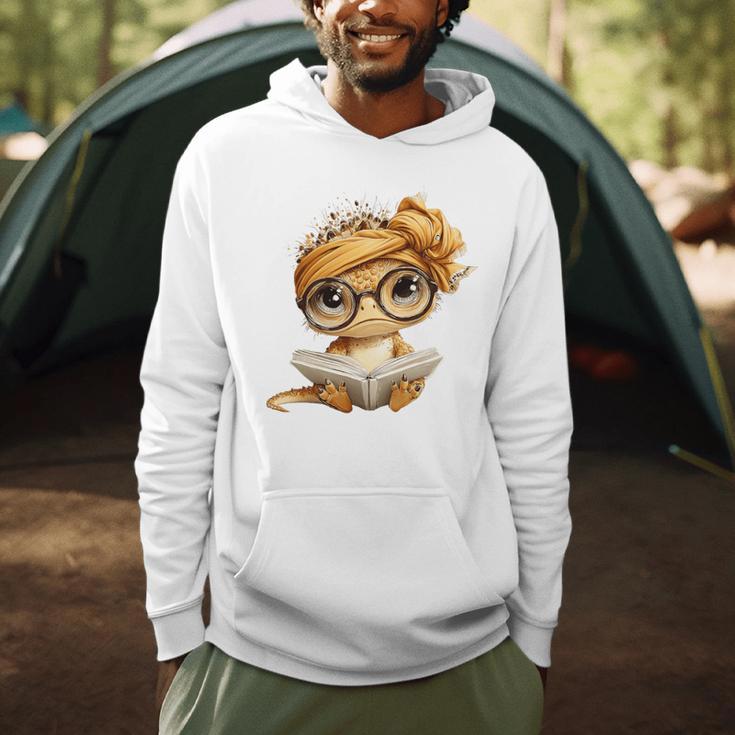 Baby Lizard Open Book Reading Reptile Graphic Portrait Round Premium Tri-Blend Men Hoodie