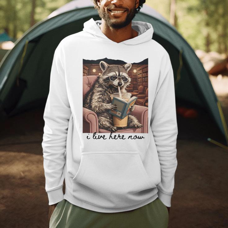 Bookish Mom Raccoon I Live Here Now Library Book Lover Men Hoodie