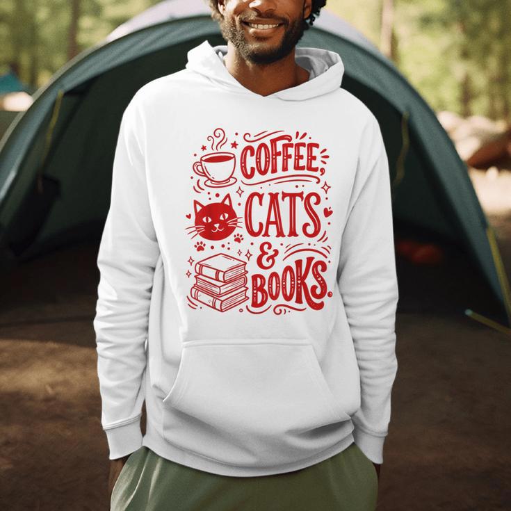 Coffee Cats And Books Lover Reading Men Hoodie