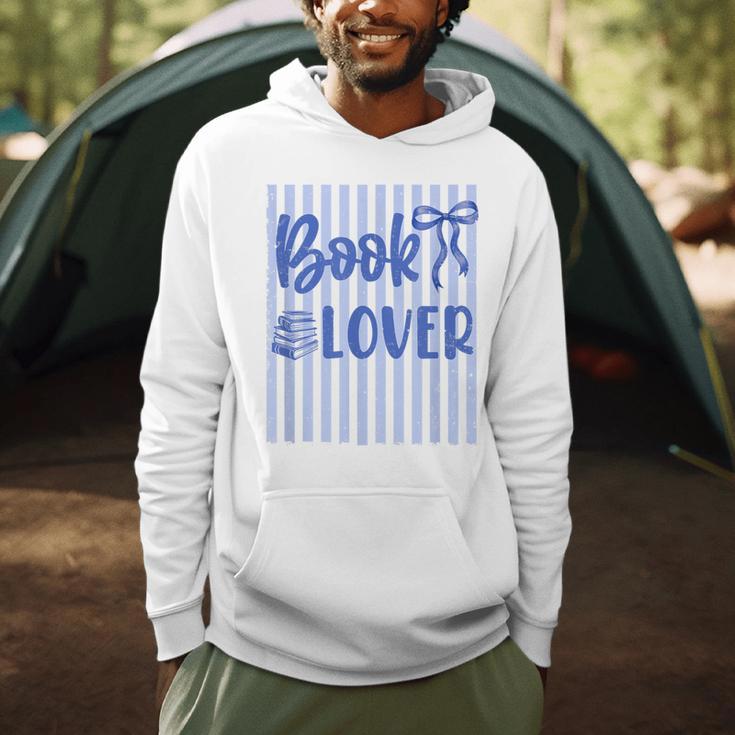 Coquette Book Lover Preppy Blue Stripes Bookworm Reading Men Hoodie