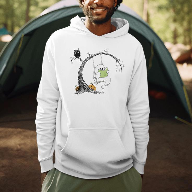 Cute Ghost Costume Reading Book Halloween Men Hoodie