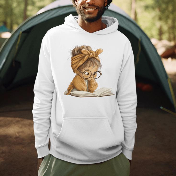 Cute Girl Open Book Reading Book Lover Graphic Round Glasses Men Hoodie