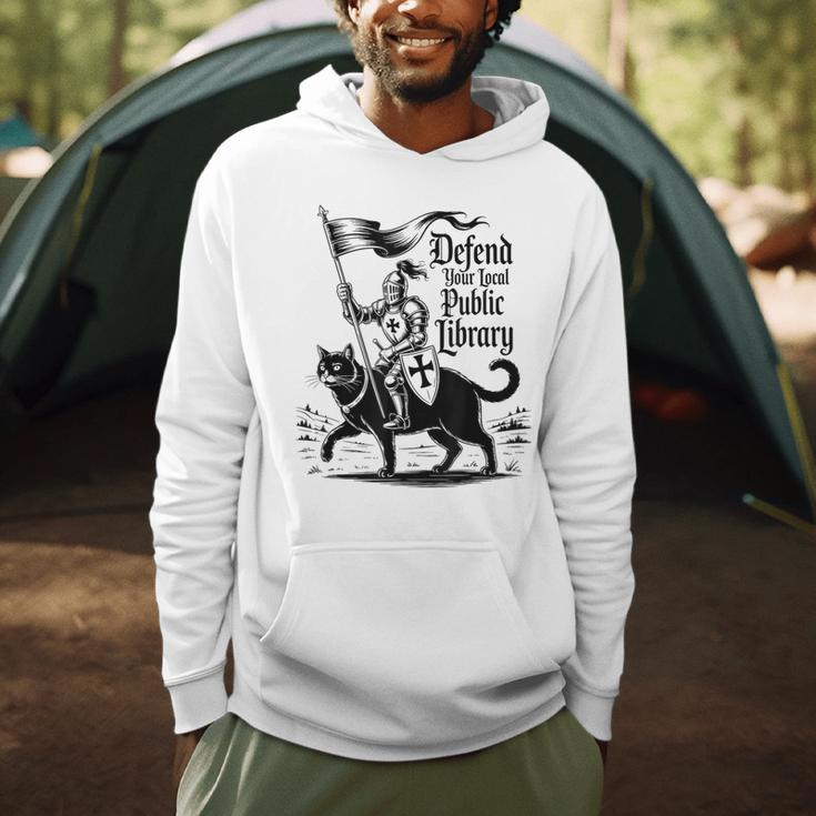 Defend Your Local Public Library Cat Knight Book Lover Men Hoodie