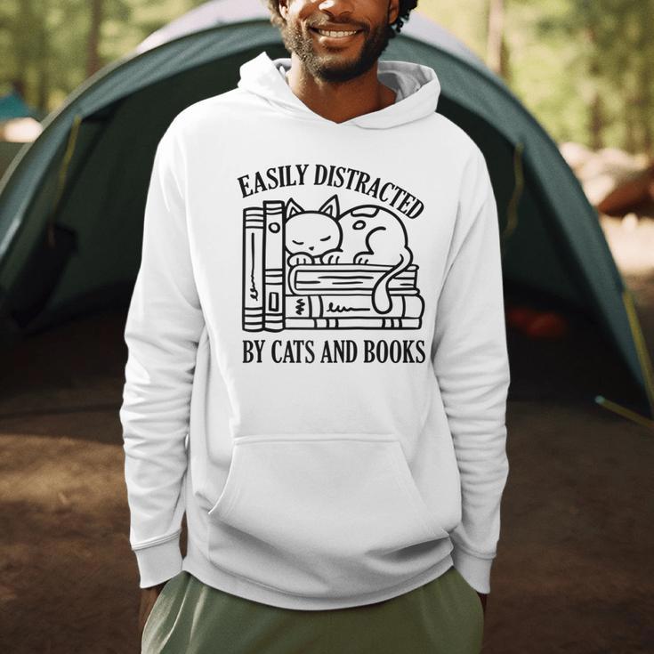Easily Distracted By Cats And Books Shirt Cat And Book Lover Raglan Baseball Tee Men Hoodie