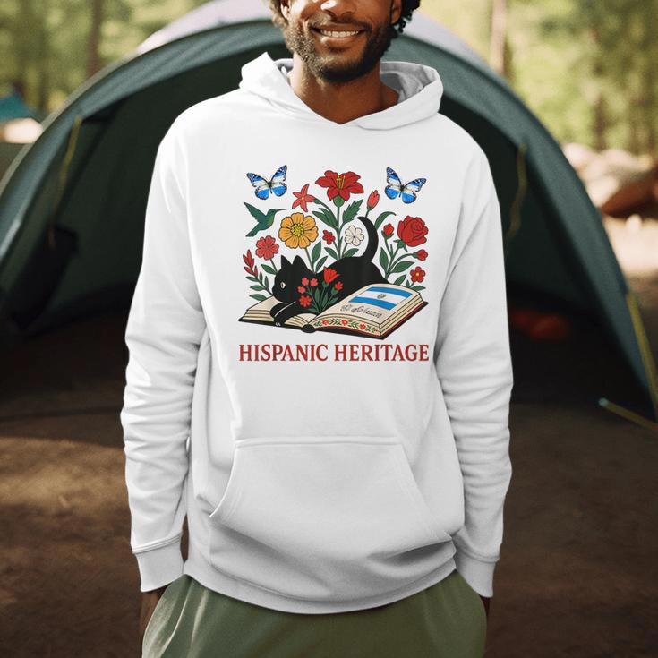 El Salvador Hispanic Heritage Month Book Cute Floral Cat Art Men Hoodie